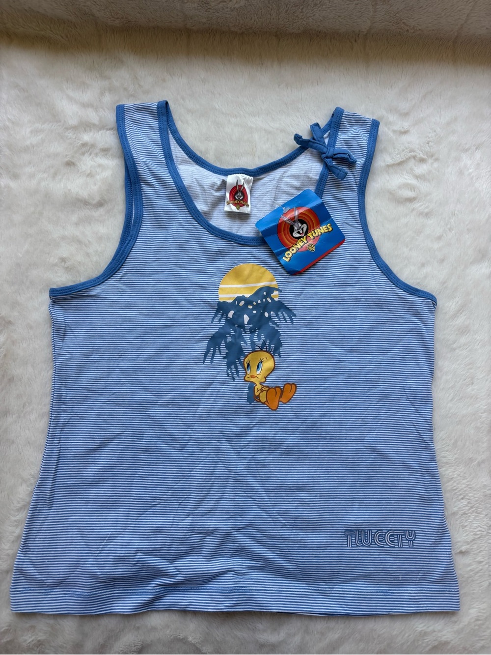 Vintage NWT 2005 Looney Tunes Tweety Bird Striped Graphic Tank Top Large